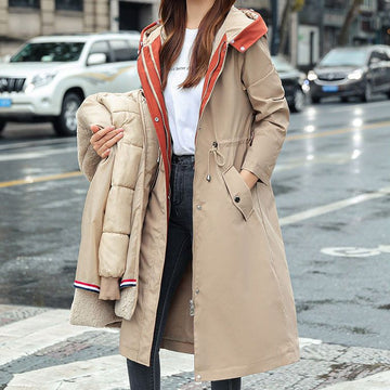 Women's Fur Trim Hooded Longline Coat with Detachable Liner