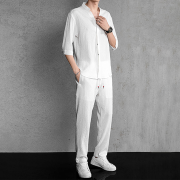 Men's Linen Two-Piece Set V-Neck