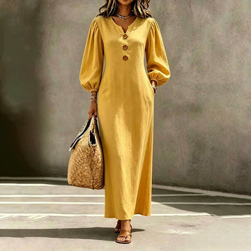 Women's Maxi Dress V-Neck Puff Sleeve
