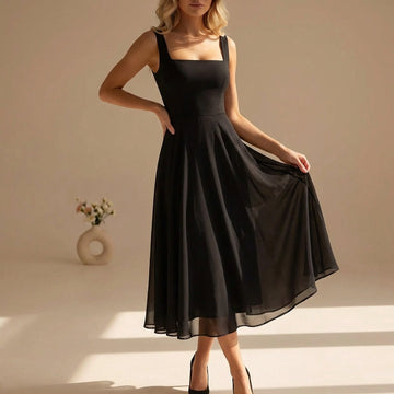 Women's Chiffon Midi Dress A-Line Square Neck