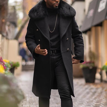 Men's Wool Overcoat Faux Fur Collar