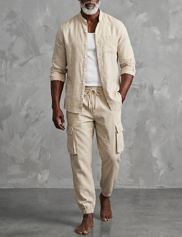 Men's Linen Cargo Two-Piece Set