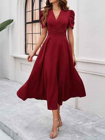 Women's A-Line Midi Dress V-Neck