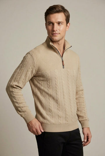 Men's Cable Knit Quarter Zip Sweater Relaxed Fit