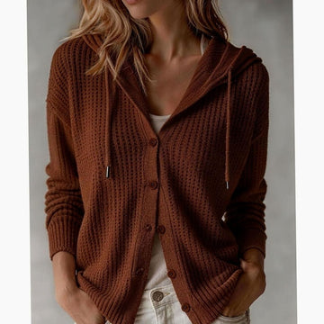 Women's Hooded Waffle Knit Cardigan