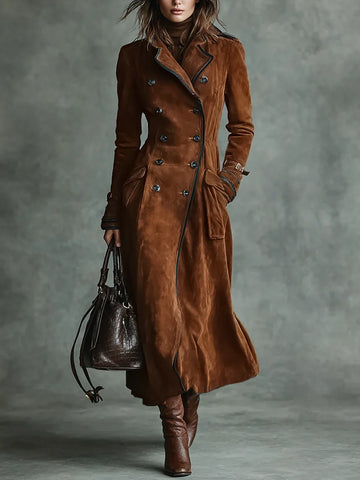 Women's Suede Trench Coat Double-Breasted
