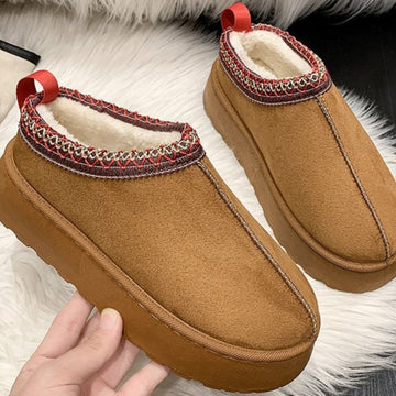 Women's Suede Platform Slippers Sherpa-Lined