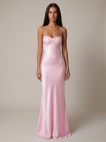Women's Satin Halter Maxi Dress