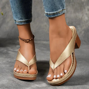 Women's Orthopedic Toe-Post Platform Sandals - Block Heels