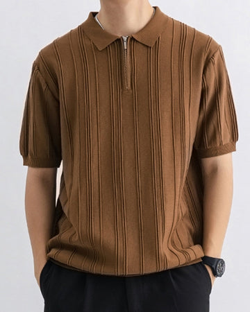 Men's Striped Zip-Up Polo